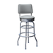 Stone Grey Belmont Double Ring Bar Stool by Social Design Supply Co: A vintage-inspired commercial bar stool with a padded backrest and chrome double-ring base for upscale hospitality seating
