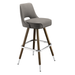 Stone Grey Celine modern bar stool featuring a sculptural cutout back and a softly cushioned upholstered seat with a minimalist wood metal frame