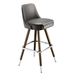 Stone bar stool with padded seat, straight wood legs, and chrome footrest