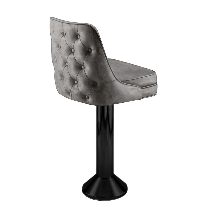 Stone Grey Coventry Bolted Floor-Mounted Bar Counter Stool with tufted vinyl detail and polished black pedestal base