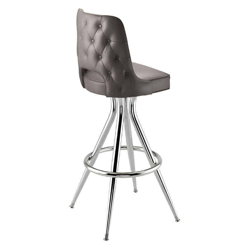 Stone Grey Harley modern swivel bar stool featuring a slender metal frame and a smooth upholstered swivel seat with architectural lines