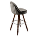 Stone Grey Marque Signature bar stool featuring a sweeping curved backrest and a refined upholstered seat with a sturdy wood frame
