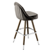 Stone Grey Marque Signature bar stool featuring a sweeping curved backrest and a refined upholstered seat with a sturdy wood metal frame
