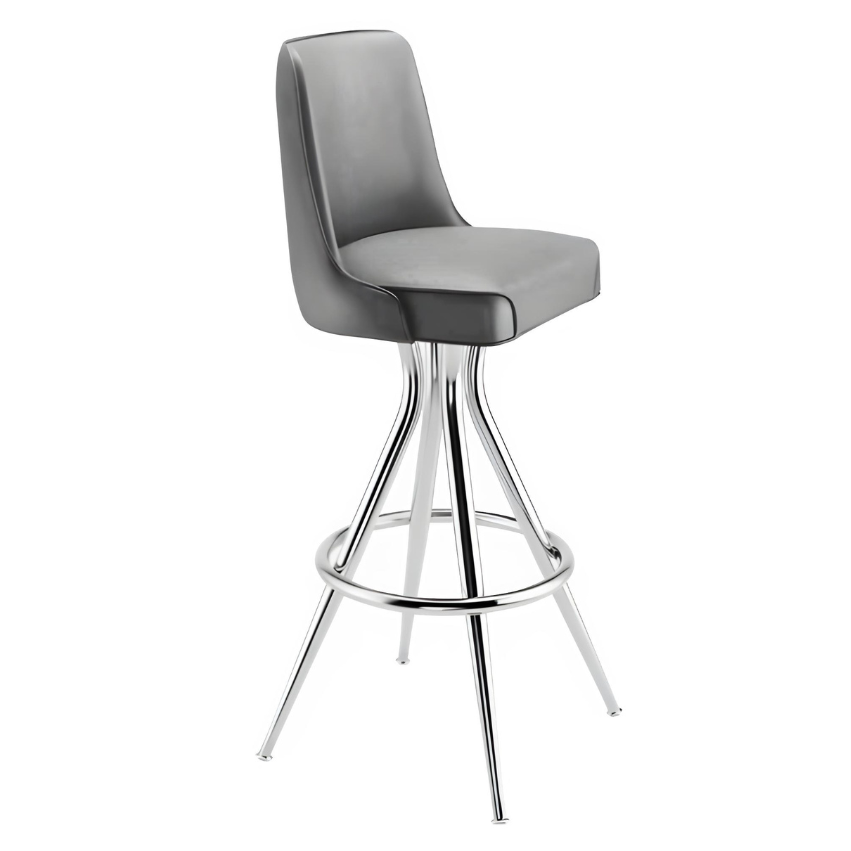 Stone Grey Modern Camden bucket swivel bar stool featuring a smooth scooped seat and a clean minimalist metal frame for ergonomic comfort