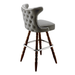 Stone Grey Prescott Cowboy bar stool featuring classic button tufting and a 90-degree auto-return wood swivel base with performance upholstery