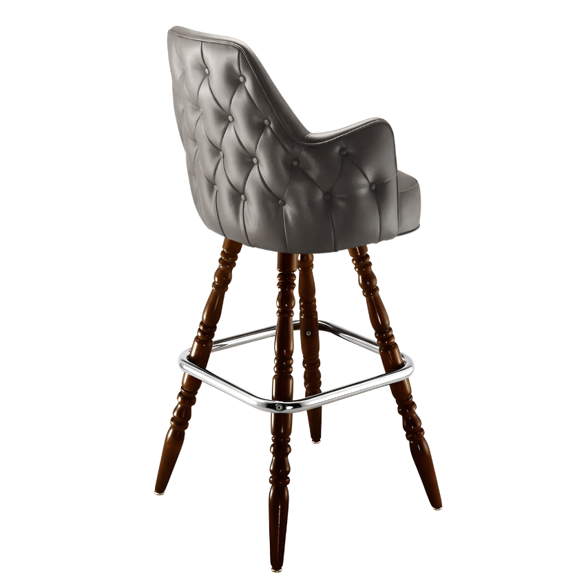 Stone Grey Regale Tufted bar stool featuring classic diamond button tufting and a structured clean-edge upholstered seat with a sturdy wood frame