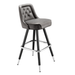 Stone Grey Royale Diamond bar stool featuring an inner-back diamond tufted design and a softly curved upholstered seat with a sturdy black metal frame