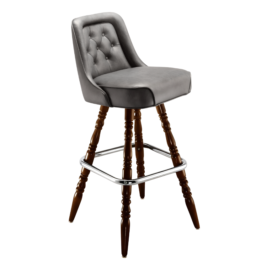 Stone Grey Royale Diamond bar stool featuring an inner-back diamond tufted design and a softly curved upholstered seat with a sturdy wood frame