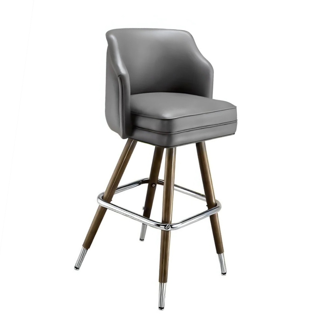 Stone Tufted square modern bar stool featuring performance upholstery seat with brown metal and silver metal legs