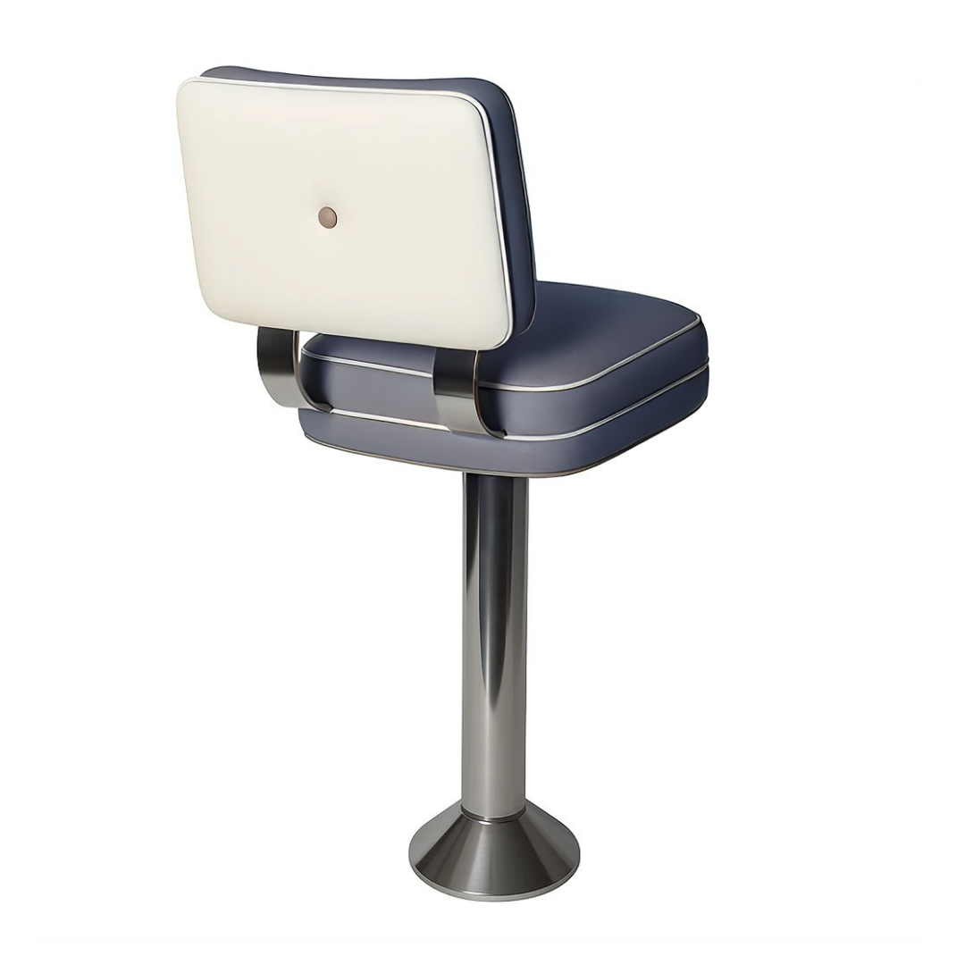 Stone Grey Tufted square retro modern bar stool featuring performance upholstery seat and buttons with silver metal stand