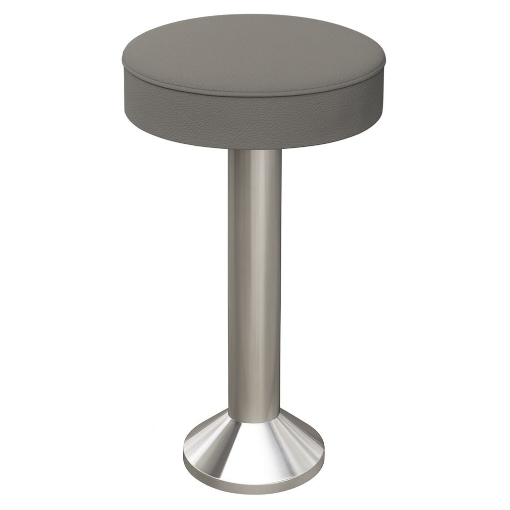 Stone Tufted round modern bar stool featuring performance upholstery seat and silver metal stand