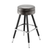 Dark upholstered bar stool with black legs and chrome footrest