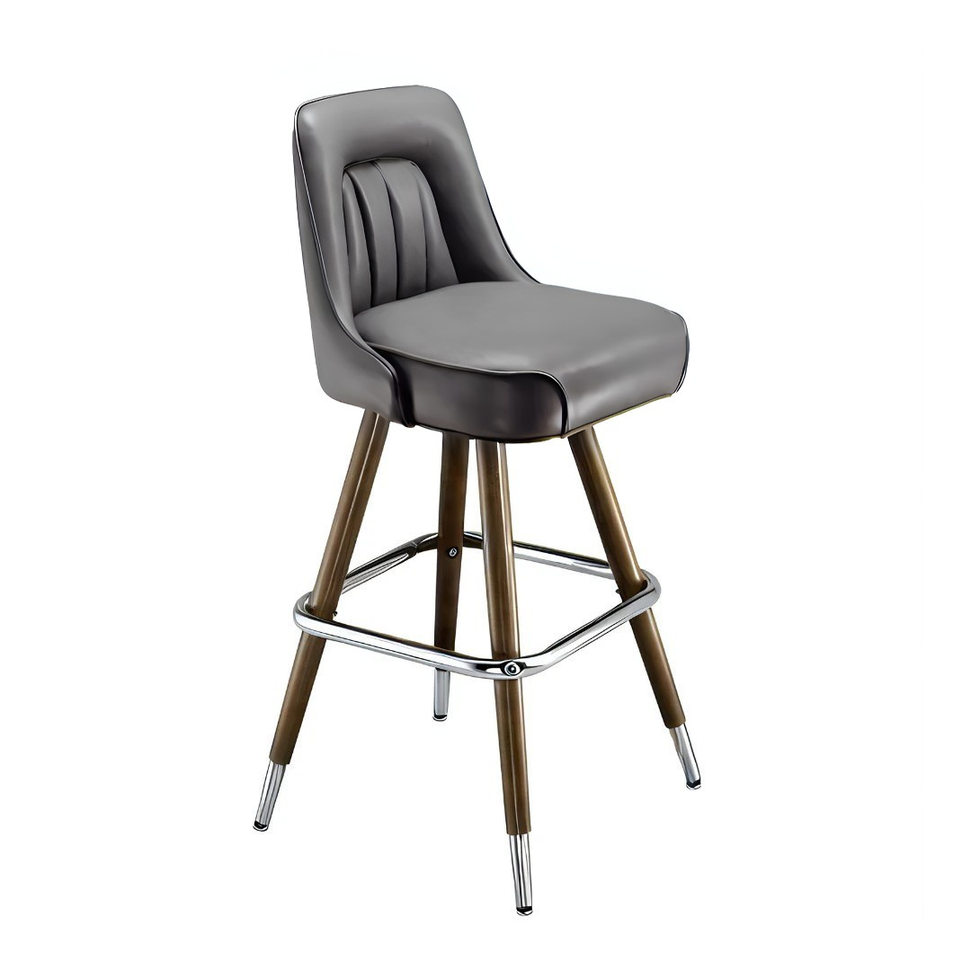 Stone grey Tufted inner detailing modern bar stool featuring performance upholstery seat with brown metal and silver legs