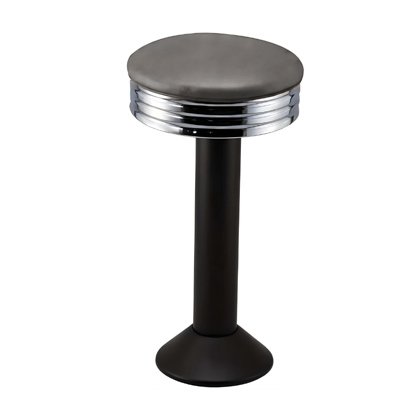 Stone grey black Wentworth bolted bar stool featuring a minimal modern seat and a permanent floor-mounted metal base for enduring stability