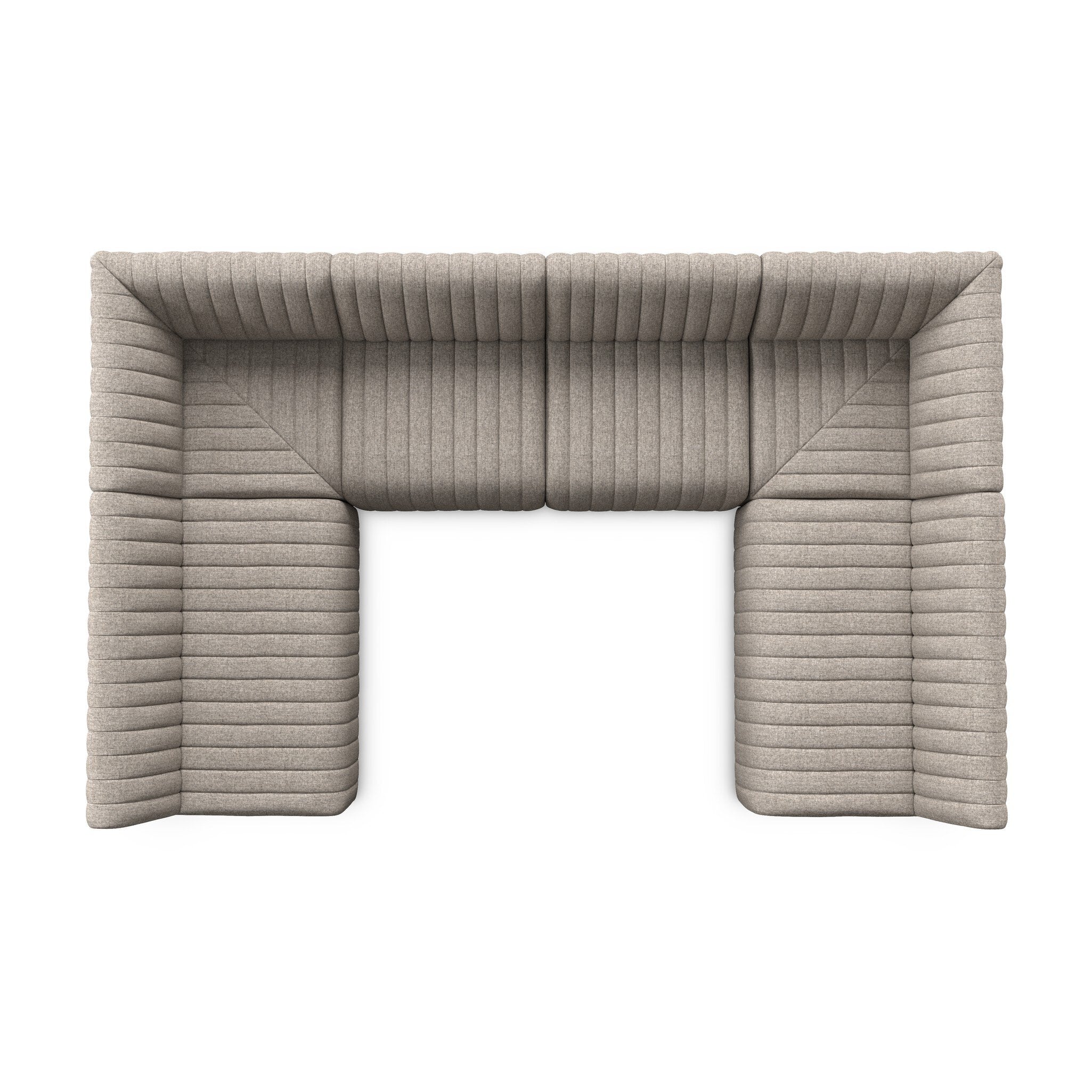 Top View Augustine 91.5-inch U-shape Dining Banquette in grey herringbone performance fabric with vertical channel tufting