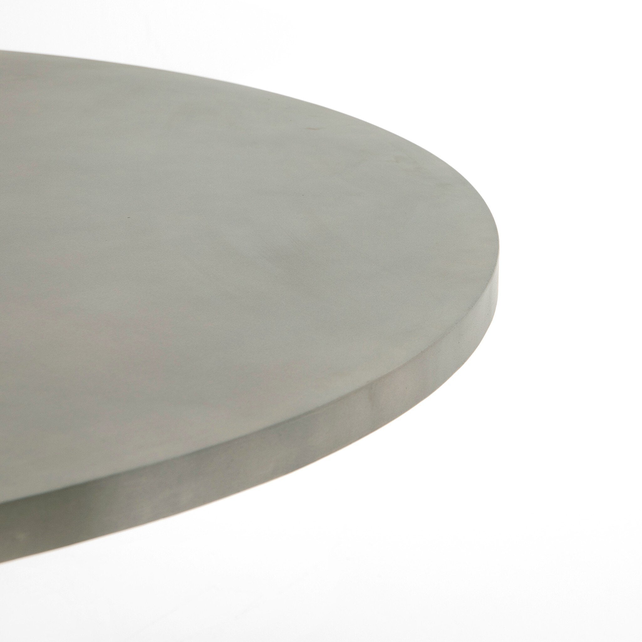 Top Round view Outdoor Dining Table with a round white concrete top and tapered pedestal base