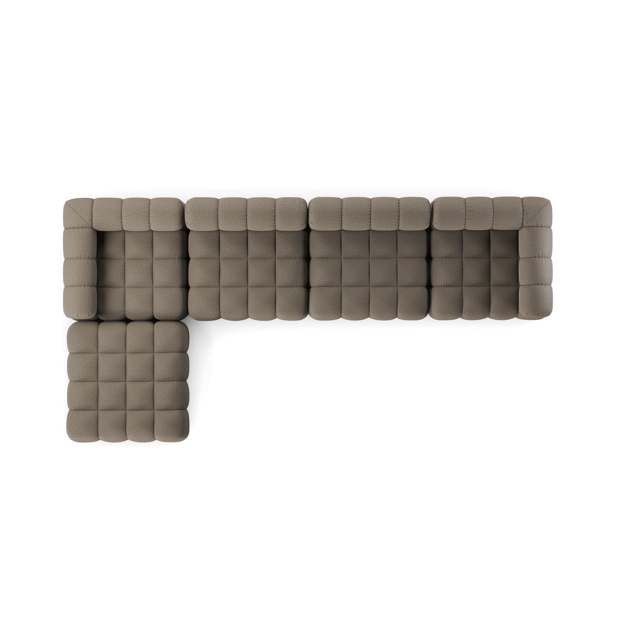 Outdoor sectional arm and backrest in Alessi Fawn with block-style padded cushions