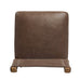 Armless dining chair with tall brown upholstered back and matching seat