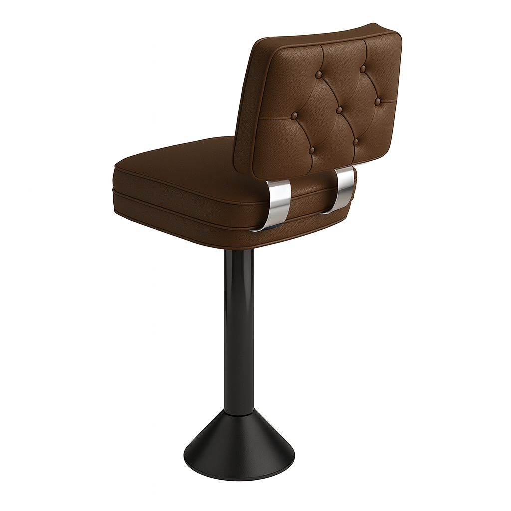 Angled Tufted Button Ashford Bolted Bar Stool featuring a reinforced industrial black frame and high-performance upholstered seat