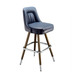 Tufted inner detailing modern bar stool featuring performance upholstery seat with brown metal and silver legs