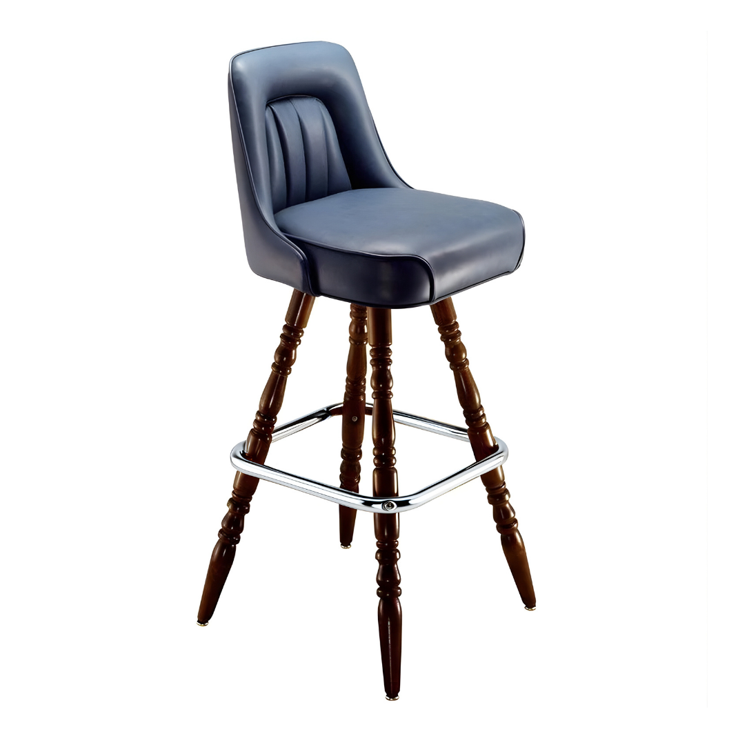 Tufted inner detailing modern bar stool featuring performance upholstery seat with wooden and silver legs