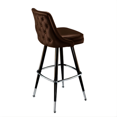 Tufted rolled edge modern bar stool featuring performance upholstery seat diamond buttons with black metal and silver legs