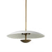 Underneath view of Oren pendant dual-mirroring half-dome design and cream finished metal shade.