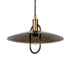 Underside of Arely 30-inch industrial pendant light in dark antique brass with perforated dome bulb detail
