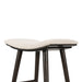 Natural linen counter stool with curved seat and dark wood legs, wide footrest rail