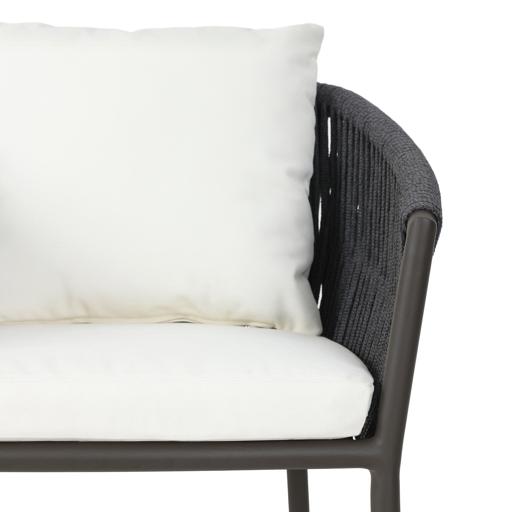 Weather-resistant Porto outdoor stool with Olefin performance fabric cushions and bronze finished frame