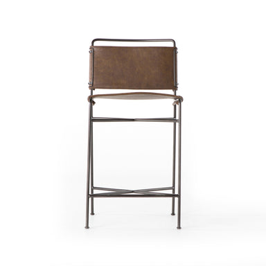 Wharton Counter Stool featuring Distressed Brown faux leather and industrial steel legs