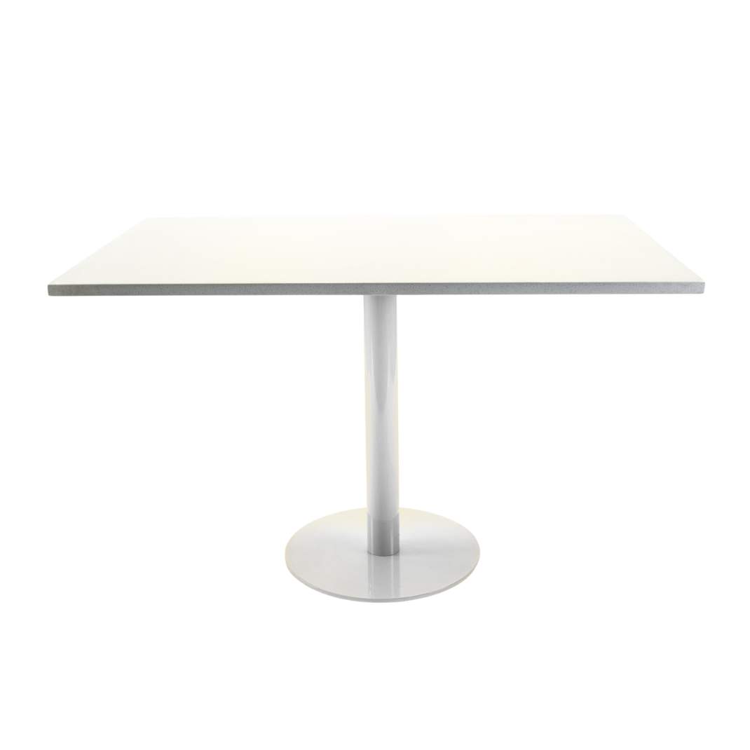 White powder coat finish on a heavy-duty steel table base with 3M Scotchkote protection with table top