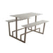 Monterey table set with concrete-look rectangular top, bench, light taupe metal frame