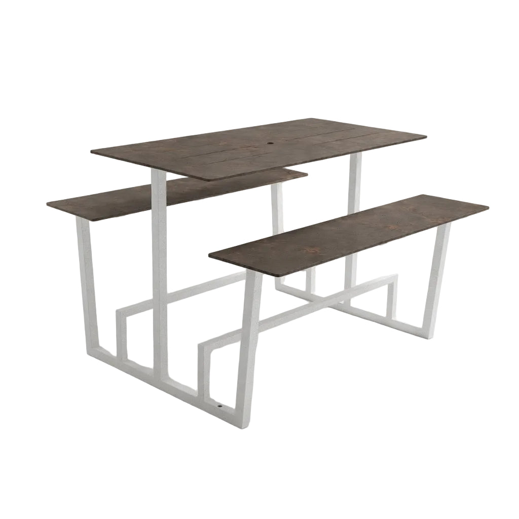 Double-top table with white frame and two rectangular tops in dark concrete gray finish.
