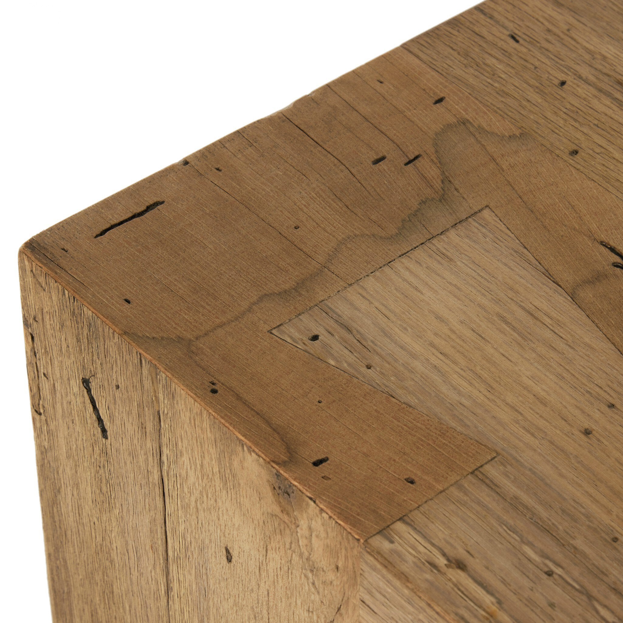 Angled underneath view of Abaso accent bench showing leg construction and 9-inch floor clearance.