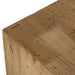 Angled underneath view of Abaso accent bench showing leg construction and 9-inch floor clearance.