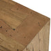 Close-up detail of rustic wormwood oak wood grain finish on Abaso accent bench surface.