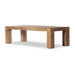 View of Abaso rustic wormwood oak dining table showing leg spacing and structural support.