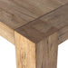 Three-quarter view of Abaso rustic wormwood oak dining table, 108 inches wide, seats 10.