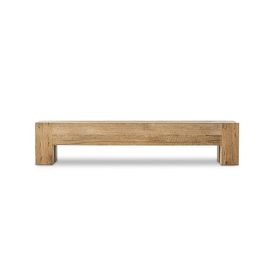 Abaso large accent bench in rustic wormwood oak with clean Parsons lines and chunky squared legs, 90 inches wide.