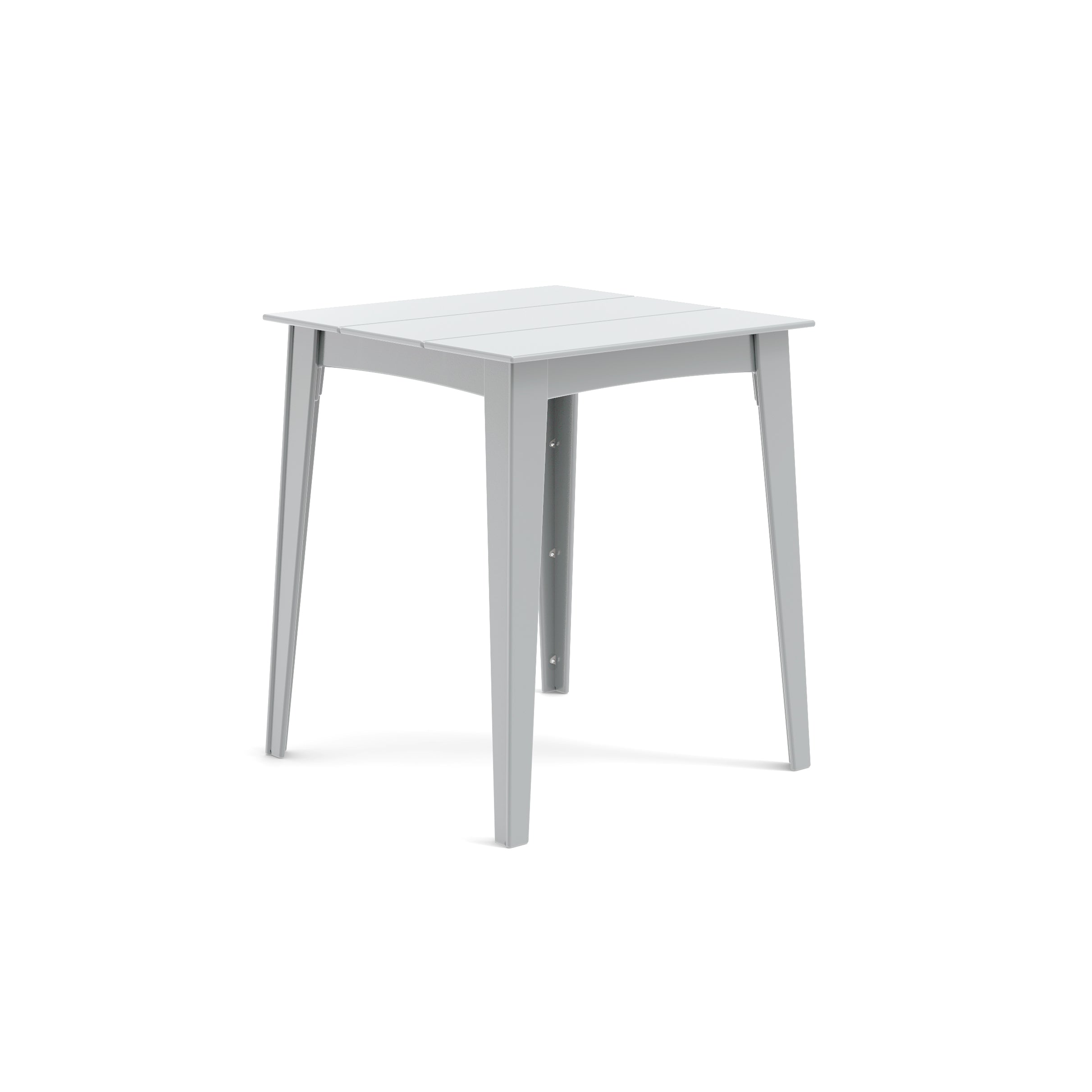 Alfresco square counter table in driftwood finish for outdoor patio use.