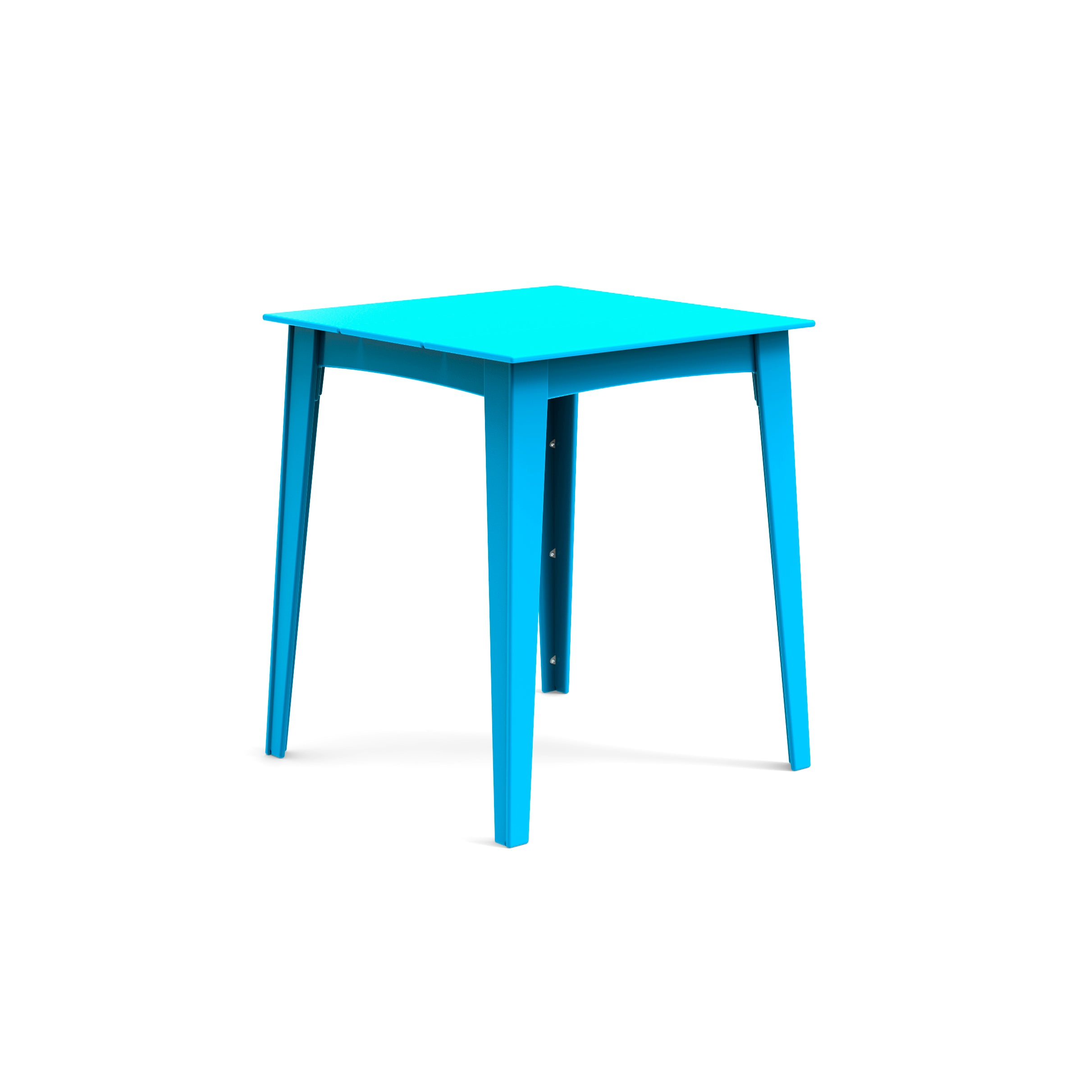 Alfresco square counter table in sky blue finish for bright outdoor spaces.