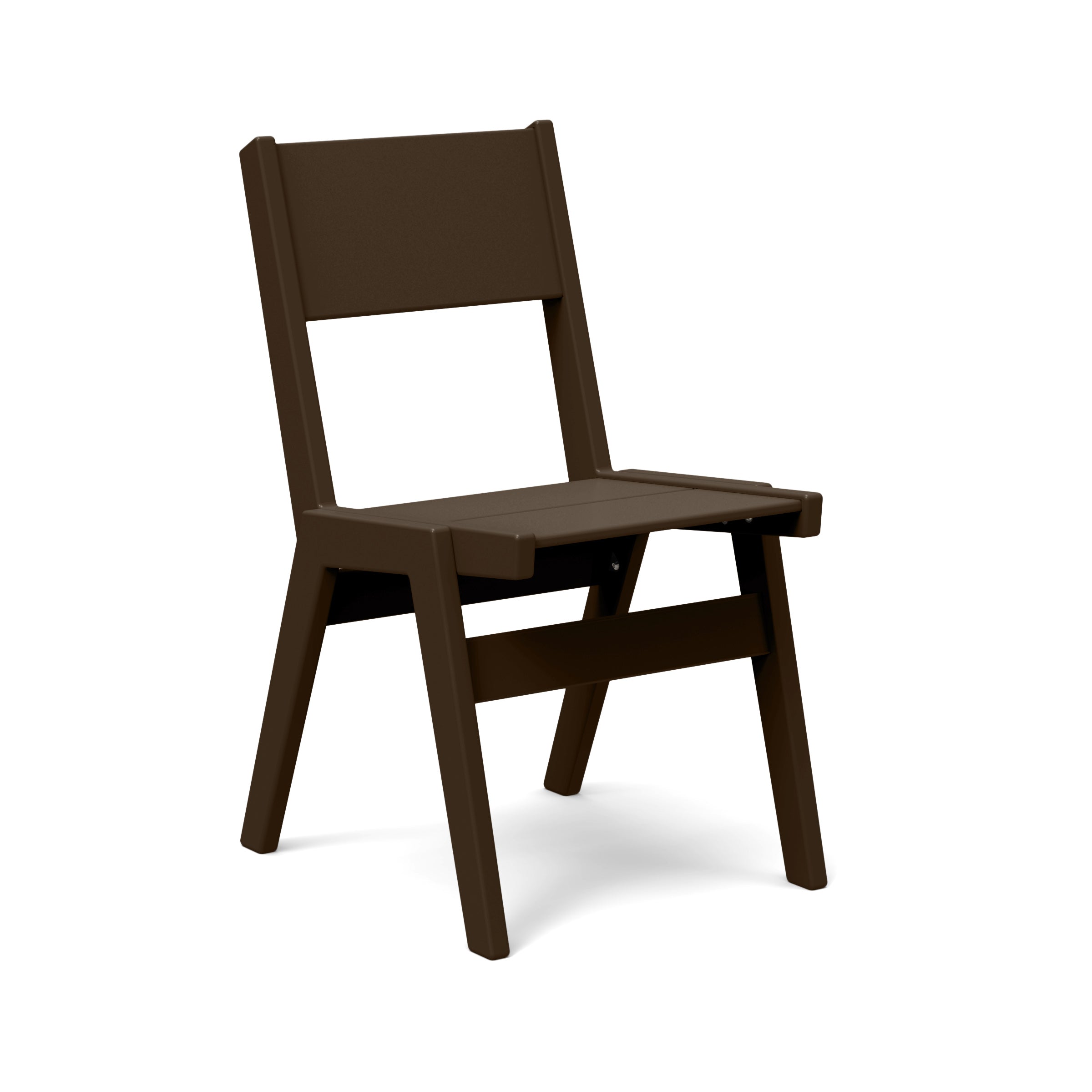 Alfresco dining chair in brown finish, stackable up to four chairs for easy storage.