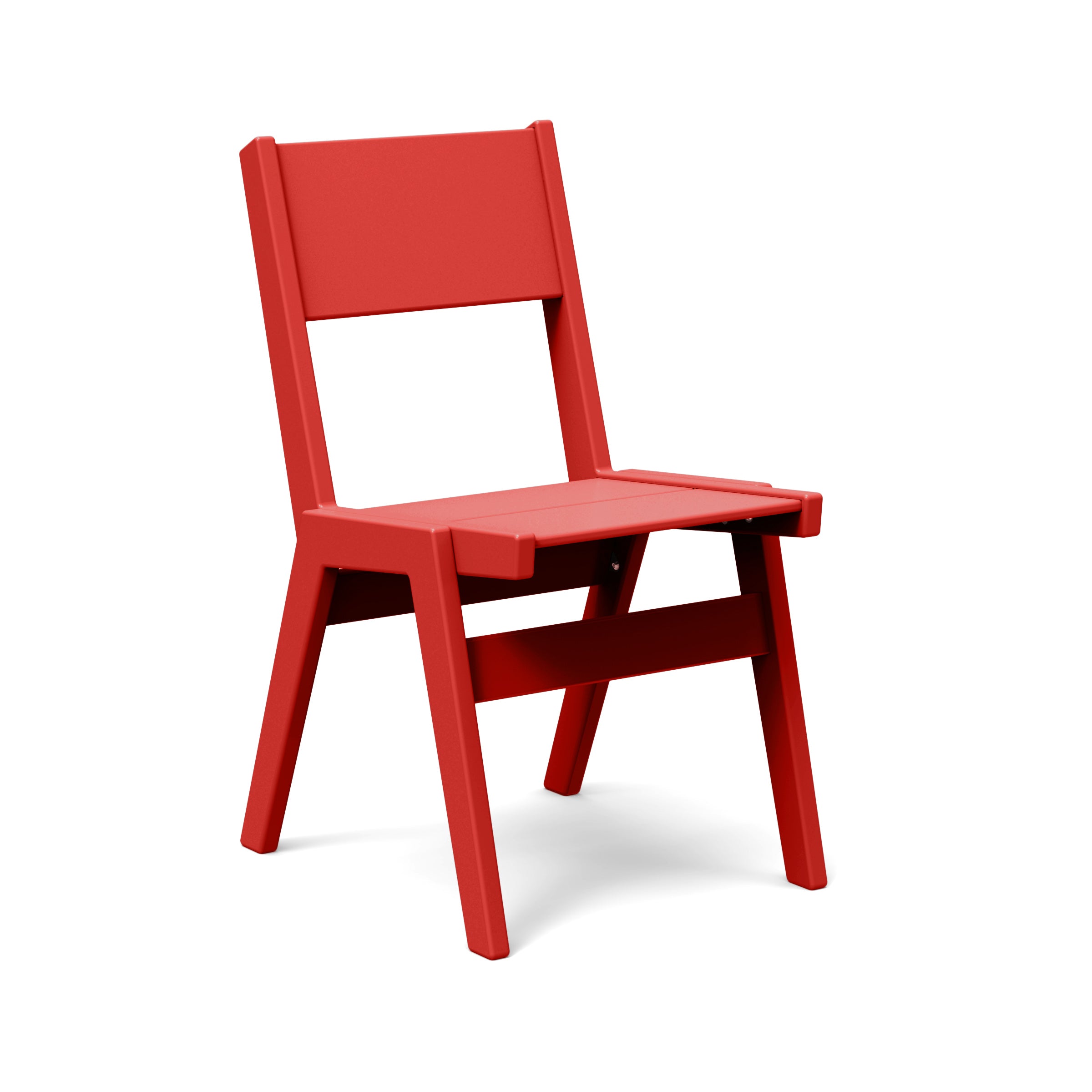Alfresco dining chair in apple red, eye-catching stackable outdoor seating.