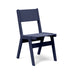 Alfresco dining chair in navy blue, durable stackable seating for outdoor spaces.