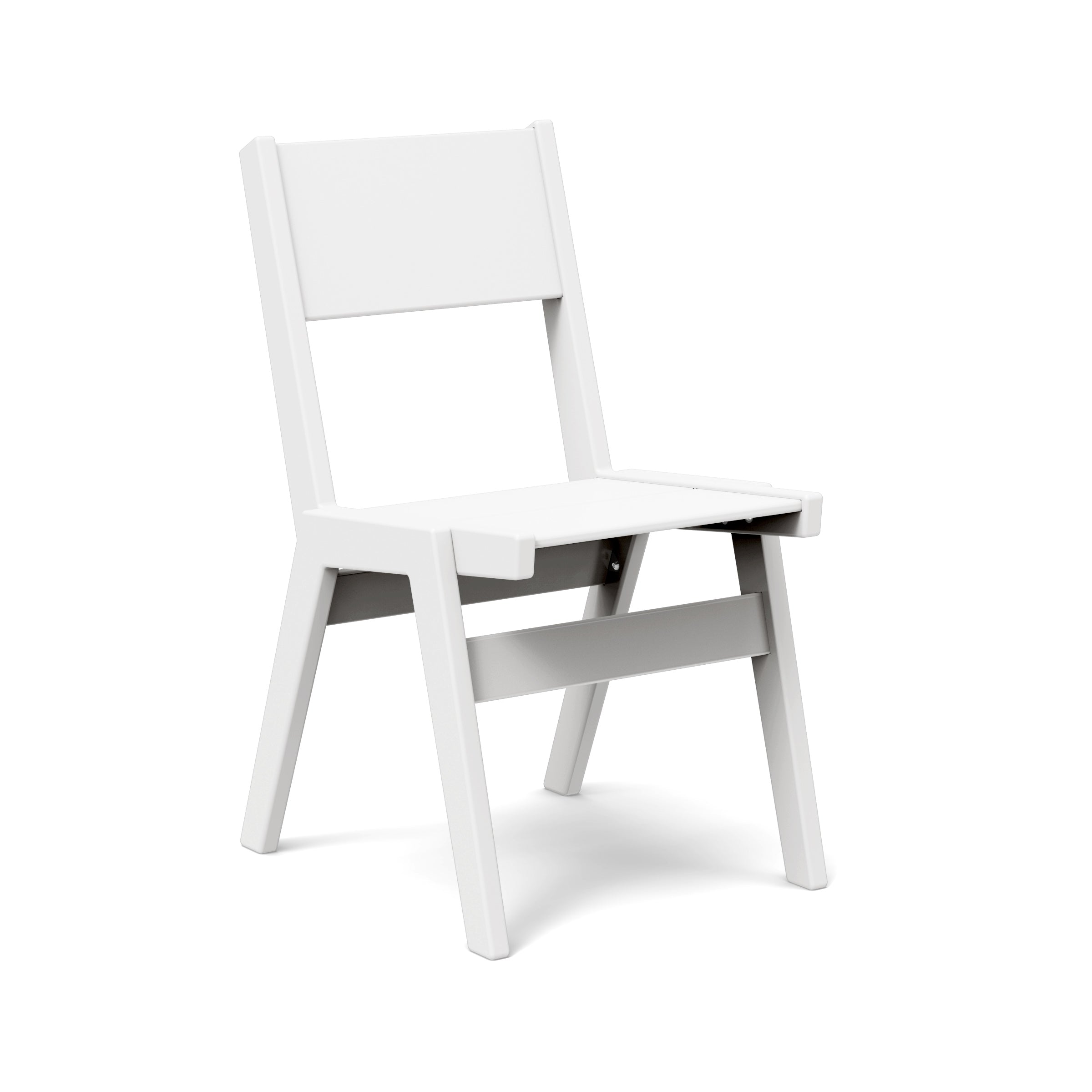 Alfresco dining chair in cloud white, clean stackable design for outdoor dining.