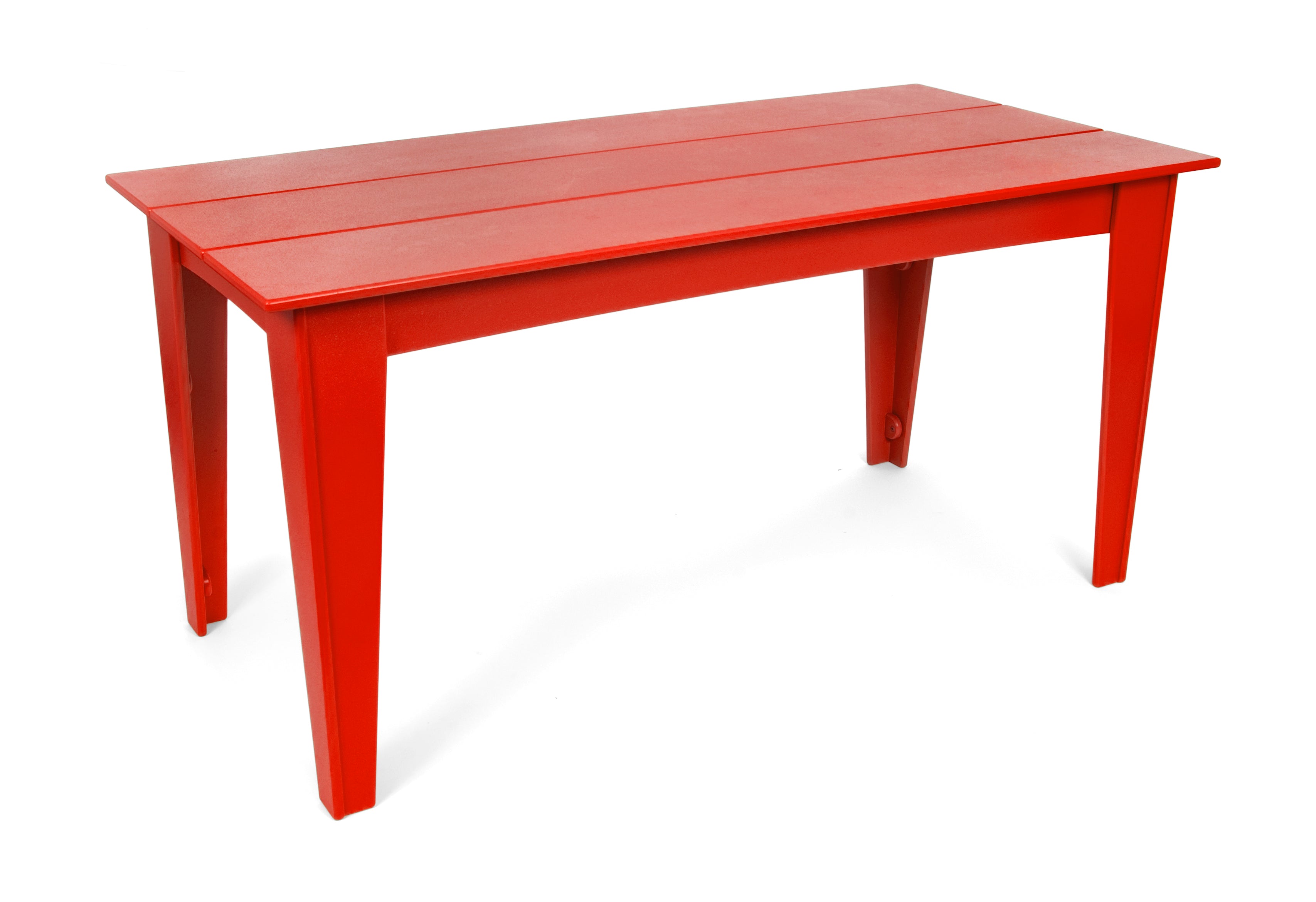 Alfresco dining table in apple red, 62 inches wide, vibrant outdoor dining solution.