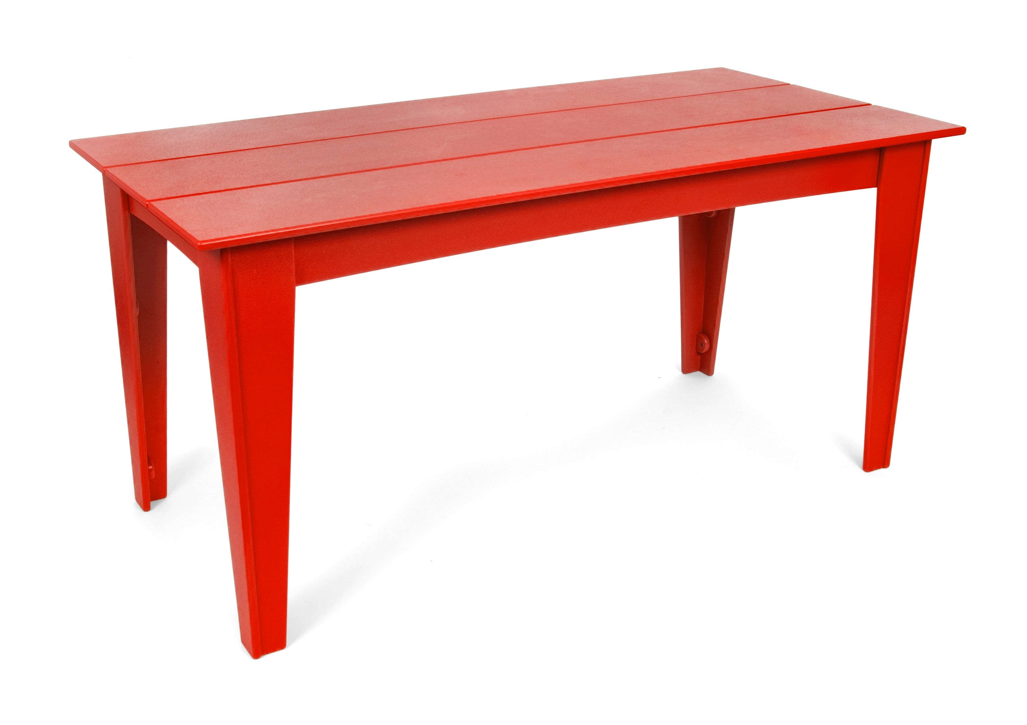 Alfresco dining table in apple red, 72-inch width with recycled plastic construction.