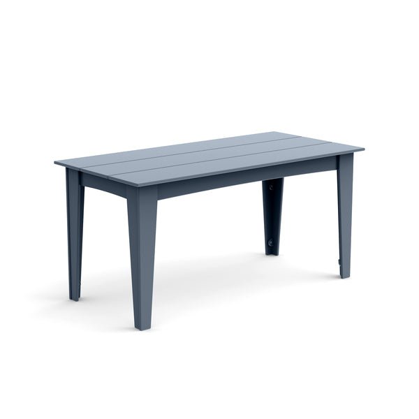Alfresco dining table in ash blue, 62-inch width, sophisticated outdoor dining option.