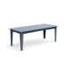 Alfresco dining table in ash blue, 82-inch length with recycled plastic construction.